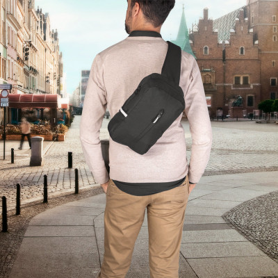 DELFOS. 300D recycled polyester and 600D recycled polyester single strap backpack, with 210D recycled polyester lining